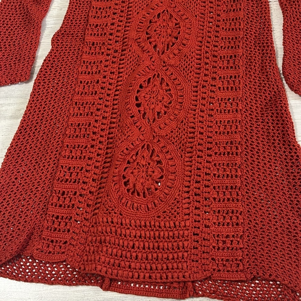 Free People Rosalind Burnt Orange Crochet Long Sleeve Dress Size Small - Picture 5 of 8